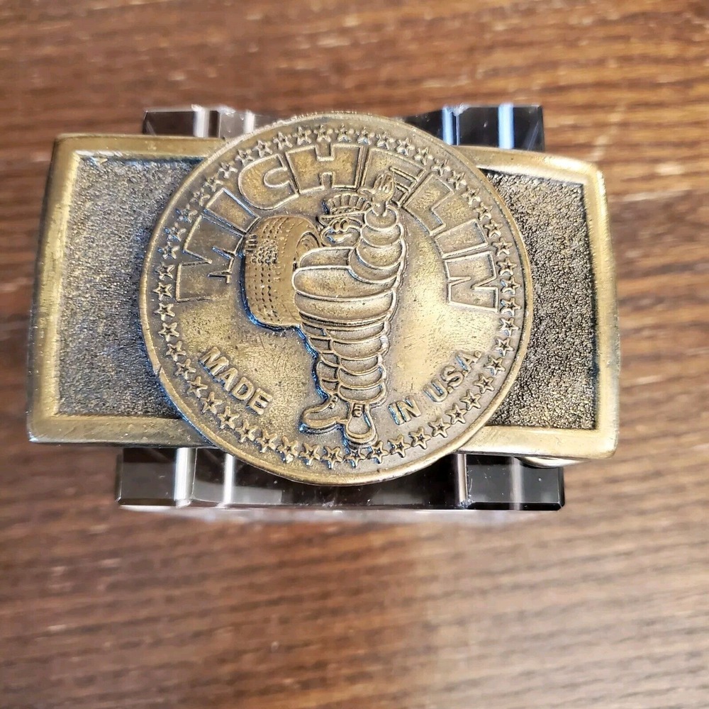 Vintage Michelin Made‎ in USA Tire Brass Belt Buckle Man Serial Number 9365